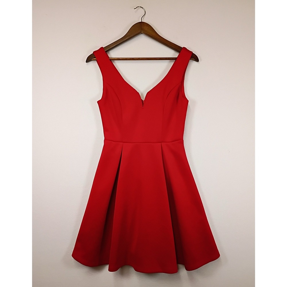 Cocktail Party Forever 21 Women S Red Notched V-Neck Fit Flare Mini Dress